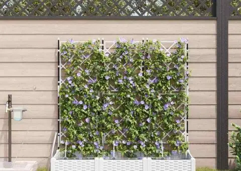 Ghivece de Grădină 1 buc Zăbrele Alb 120 x 40 x 126 cm Plastic - 1/5