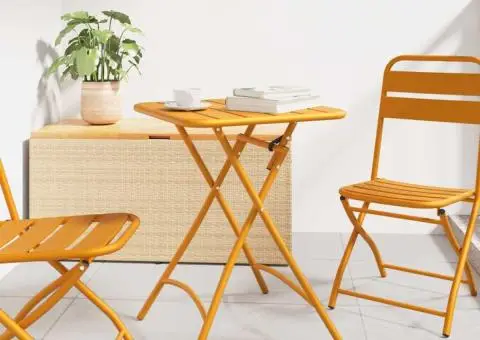 Masă de grădină pliabilă, galben muștar, 55x55x73 cm, oțel - 1/5