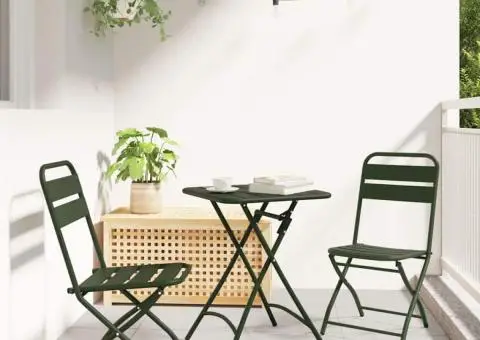 Set bistro pliabil, 3 piese, verde închis, oțel - 1/5