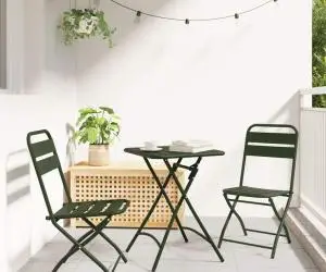vidaXL Set bistro pliabil, 3 piese, verde închis, oțel