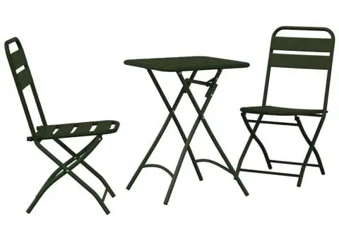 Set bistro pliabil, 3 piese, verde închis, oțel - 2/5