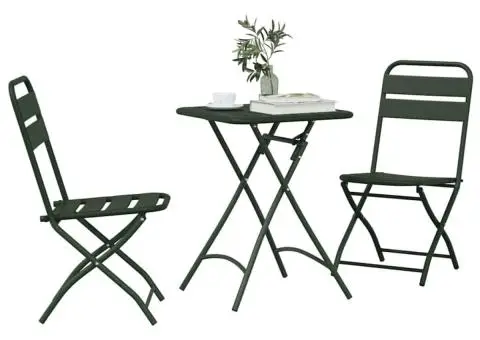 Set bistro pliabil, 3 piese, verde închis, oțel - 3/5
