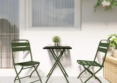 Set bistro pliabil, 3 piese, verde închis, oțel - 4/5