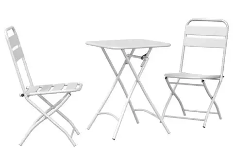 Set bistro pliabil, 3 piese, alb, oțel - 2/5