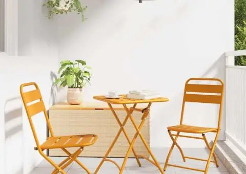 Set bistro pliabil, 3 piese, galben muștar, oțel - 1/5