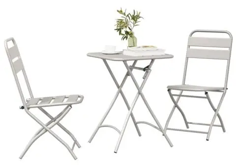 Set bistro pliabil, 3 piese, bej, oțel - 3/5