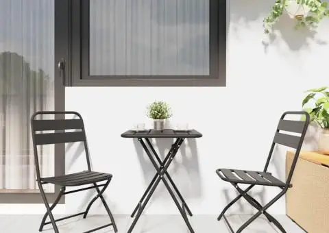 Set bistro pliabil, 3 piese, antracit, oțel - 4/5