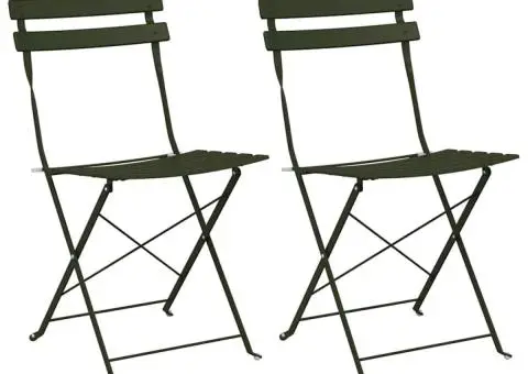 Scaune de grădină pliabile, 2 buc., verde închis, oțel - 2/5