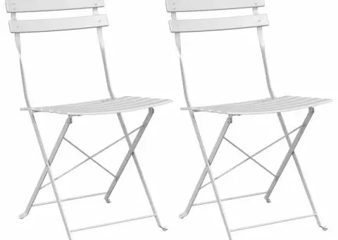 Scaune de grădină pliabile, 2 buc., alb, oțel - 2/5