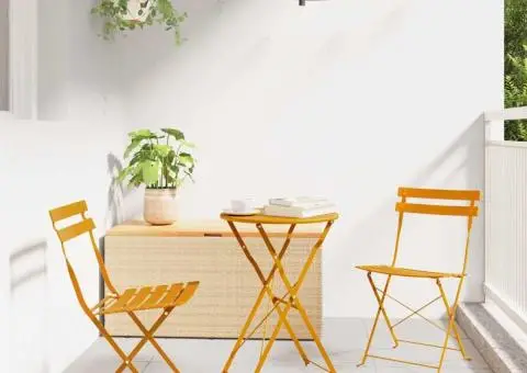 Scaune de grădină pliabile, 2 buc., galben muștar, oțel - 1/5