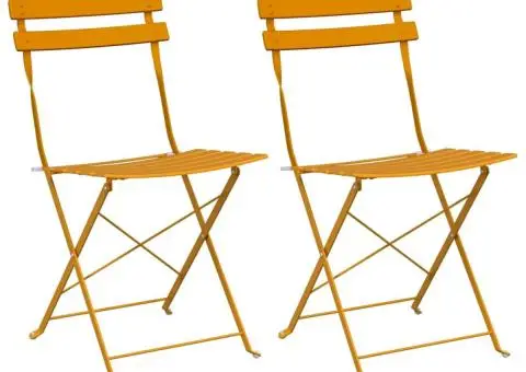 Scaune de grădină pliabile, 2 buc., galben muștar, oțel - 2/5