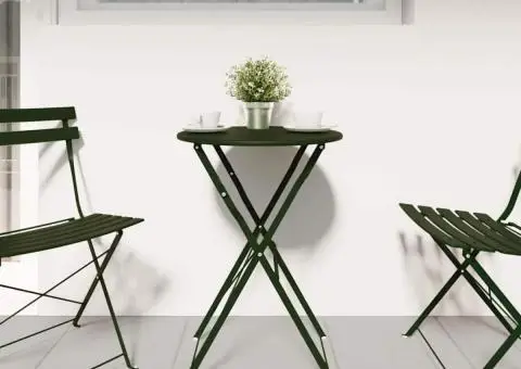 Masă de Bistro Pliabilă Verde Închis Ø50x71 cm Oțel Vopsit - 3/5