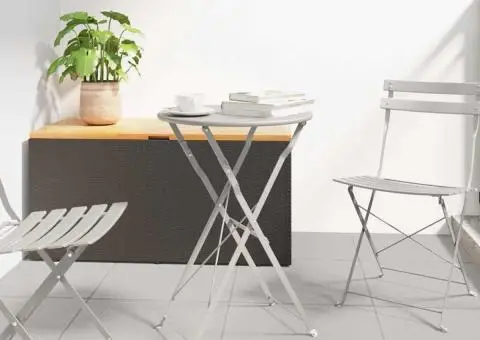 Masă de Bistro Pliabilă Bej Ø50x71 cm din Oțel Vopsit - 1/5