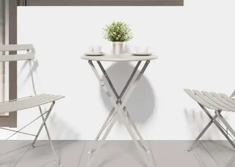 Masă de Bistro Pliabilă Bej Ø50x71 cm din Oțel Vopsit - 3/5