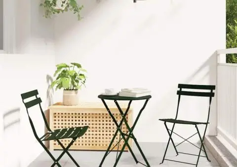 Set bistro pliabil, 3 piese, verde închis, oțel - 1/5