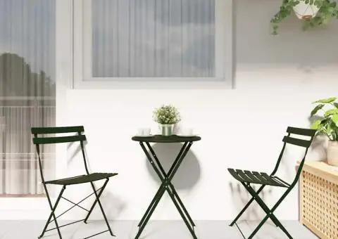 Set bistro pliabil, 3 piese, verde închis, oțel - 4/5