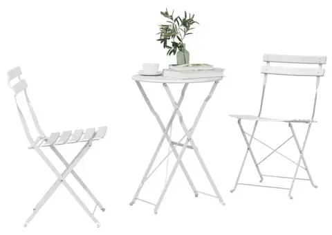 Set bistro pliabil, 3 piese, alb, oțel - 3/5
