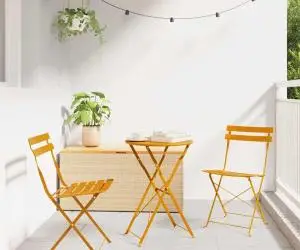 Set bistro pliabil, 3 piese, galben muștar, oțel