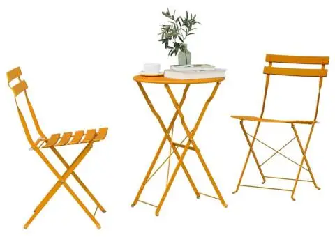 Set bistro pliabil, 3 piese, galben muștar, oțel - 3/5