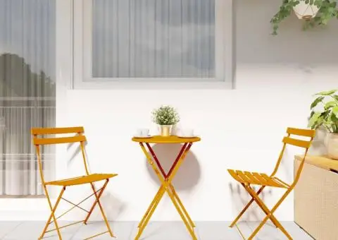 Set bistro pliabil, 3 piese, galben muștar, oțel - 4/5