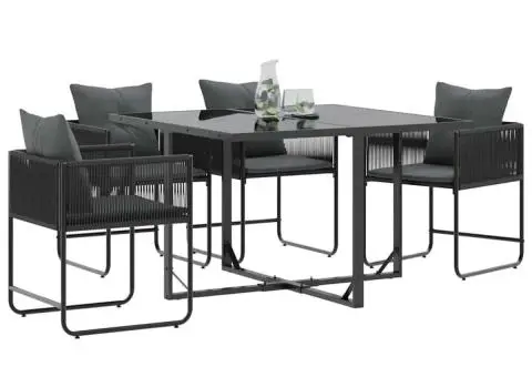 Fotolii de grădină cu perne, 4 buc., negru, poliratan - 3/5