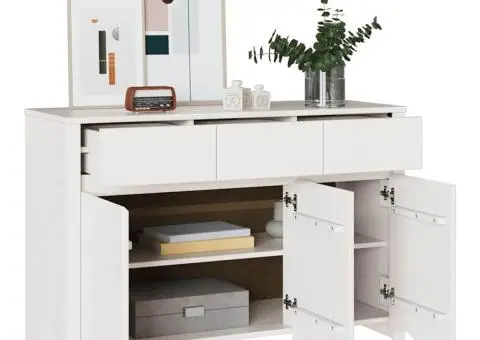 Dulap "DRAMMEN", alb, 114x43x75,5 cm, lemn masiv de pin - 3/5