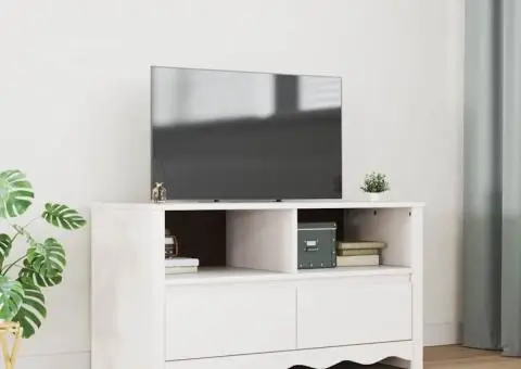 Dulap TV "DRAMMEN", alb, 99x43x55 cm, lemn masiv de pin - 1/5