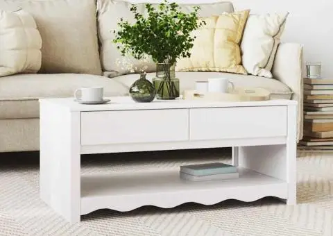 Masă de cafea "DRAMMEN" Alb 99x55x45 cm Lemn solid de pin - 1/5