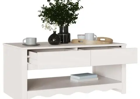 Masă de cafea "DRAMMEN" Alb 99x55x45 cm Lemn solid de pin - 3/5