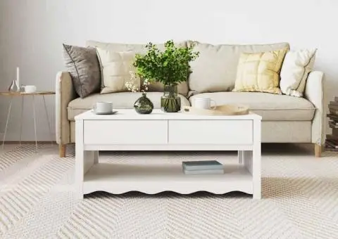 Masă de cafea "DRAMMEN" Alb 99x55x45 cm Lemn solid de pin - 4/5