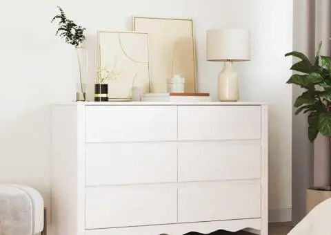 Comodă cu sertare "DRAMMEN", alb, 111x43x73,5 cm, lemn masiv pin - 1/5