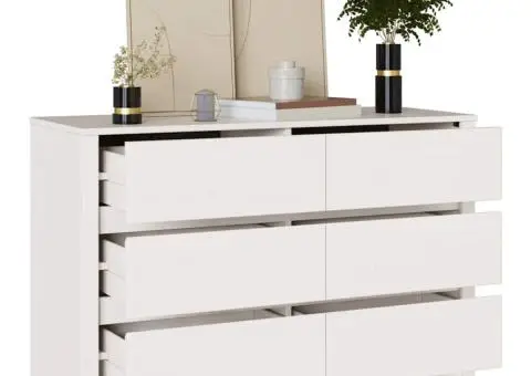 Comodă cu sertare "DRAMMEN", alb, 111x43x73,5 cm, lemn masiv pin - 3/5