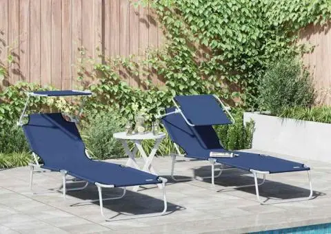 Set de 2 șezlonguri pliabile cu copertină Albastru 600D Oxford Fabric - 1/5