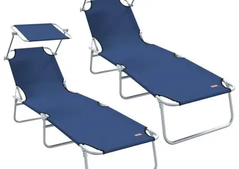 Set de 2 șezlonguri pliabile cu copertină Albastru 600D Oxford Fabric - 2/5