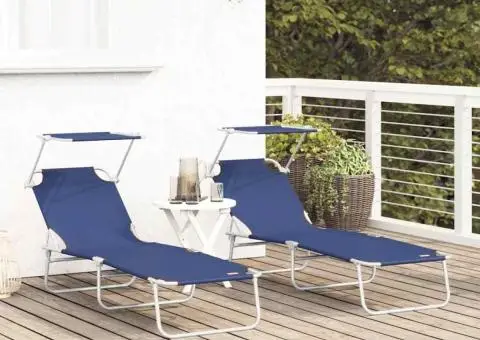 Set de 2 șezlonguri pliabile cu copertină Albastru 600D Oxford Fabric - 3/5