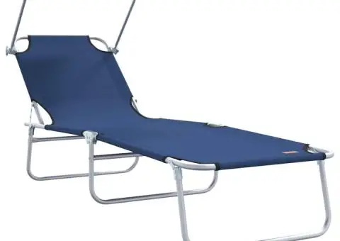 Set de 2 șezlonguri pliabile cu copertină Albastru 600D Oxford Fabric - 4/5