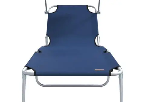 Set de 2 șezlonguri pliabile cu copertină Albastru 600D Oxford Fabric - 5/5