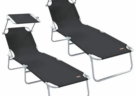 Șezlonguri Pliabile 2 buc cu Copertină Neagră din material Oxford 600D - 2/5