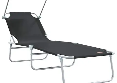 Șezlonguri Pliabile 2 buc cu Copertină Neagră din material Oxford 600D - 4/5