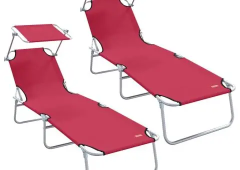 Șezlonguri pliabile 2 buc cu copertină Roșu din Textilenă 600D - 2/5