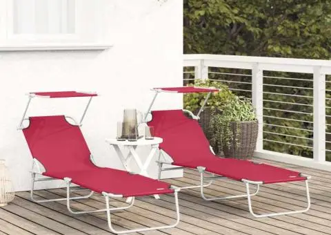 Șezlonguri pliabile 2 buc cu copertină Roșu din Textilenă 600D - 3/5