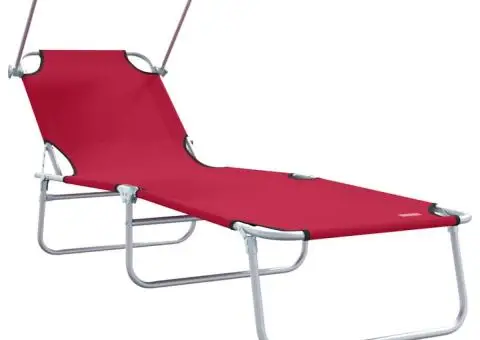 Șezlonguri pliabile 2 buc cu copertină Roșu din Textilenă 600D - 4/5