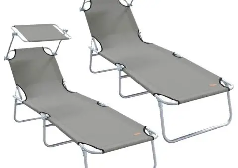 Set de șezlonguri pliabile 2 pcs cu copertină gri din țesătură Oxford 600D - 2/5