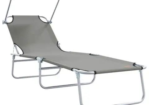 Set de șezlonguri pliabile 2 pcs cu copertină gri din țesătură Oxford 600D - 4/5