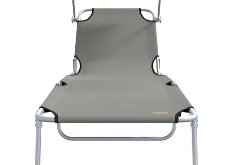 Set de șezlonguri pliabile 2 pcs cu copertină gri din țesătură Oxford 600D - 5/5