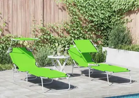 șezlonguri pliabile 2 bucăți cu copertină Verde 600D Oxford Fabric - 1/5