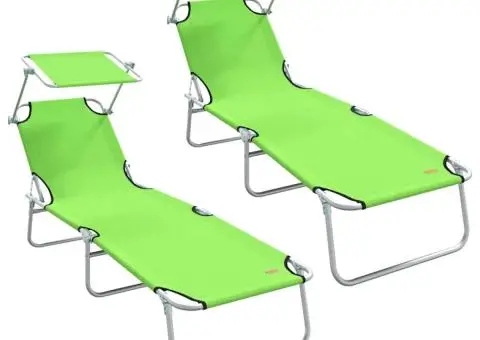 șezlonguri pliabile 2 bucăți cu copertină Verde 600D Oxford Fabric - 2/5