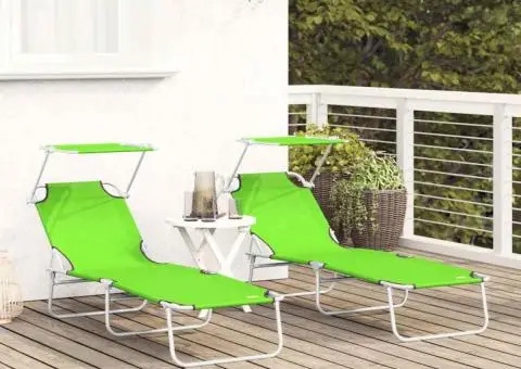 șezlonguri pliabile 2 bucăți cu copertină Verde 600D Oxford Fabric - 3/5