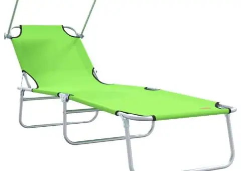 șezlonguri pliabile 2 bucăți cu copertină Verde 600D Oxford Fabric - 4/5