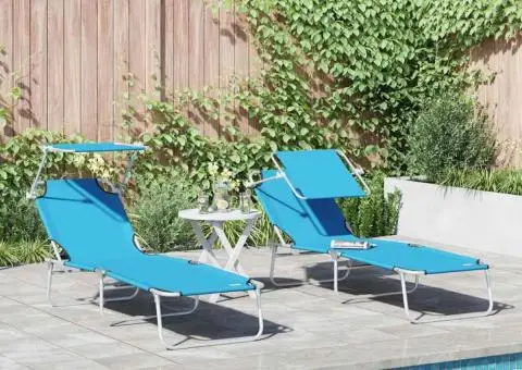 Șezlonguri pliabile 2 buc cu copertină Albastru deschis 600D țesătură Oxford - 1/5
